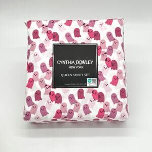 Cynthia Rowley Pink Ghost Halloween QUEEN 4 pc Ghosts Sheet Set NEW